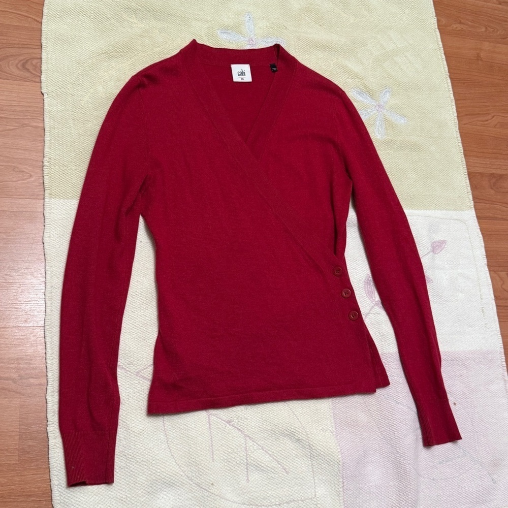 Cabi Angora Blend Red Wrap Sweater Cardigan Buttons Office Casual Women